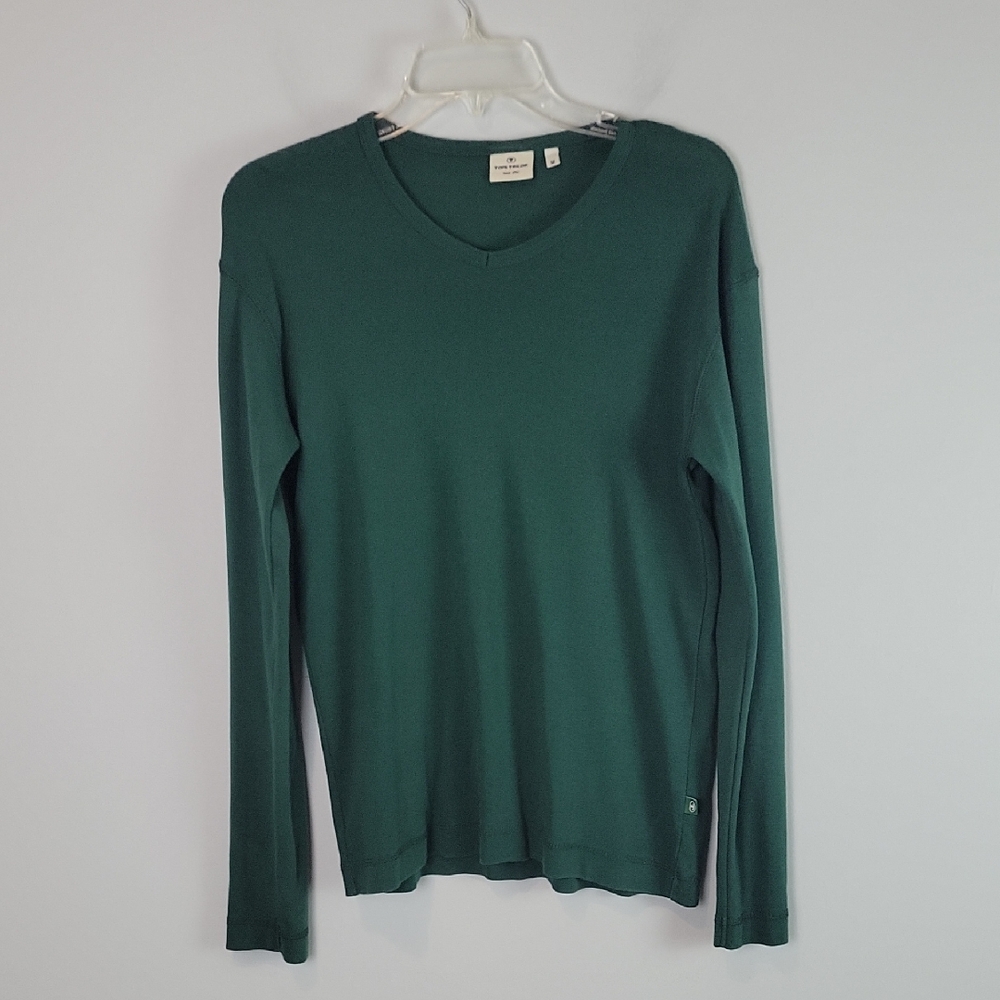Tom Tailor Cotton Green V-neck Shirt Medium